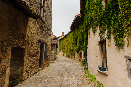 Perouges, France, a medieval walled town, a popular touristic attraction.のeditorial素材