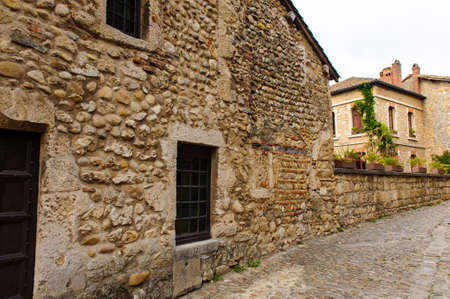 Perouges, France, a medieval walled town, a popular touristic attraction.の写真素材