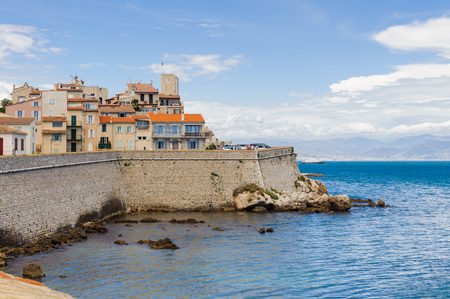 Old town of Antibes on the rock of the Mediterranean, Cote d'Azur, France. Antibes was founded as a 5th-century BC Greek colony and was called Antipolisの写真素材