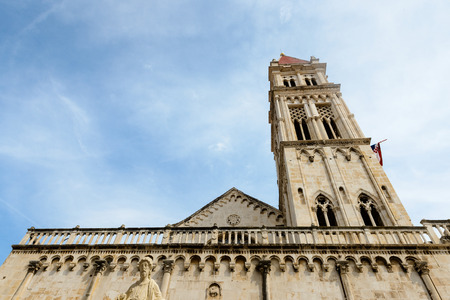 Cathedral of St. Lawrence (Katedrala Sv. Lovre), a Roman Catholic triple-naved basilica constructed in Romanesque-Gothic in Trogir, Croatia.のeditorial素材