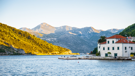 Bay of Kotor, a winding bay of the Adriatic Sea in southwestern Montenegro.の写真素材