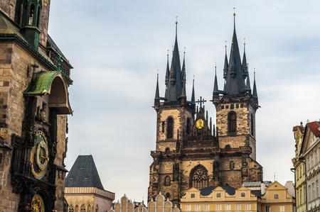 Old Town Square featuring Church of Our Lady before Týn and Old Town City Hall with Prague Orloj, Prague. Czech Republicのeditorial素材