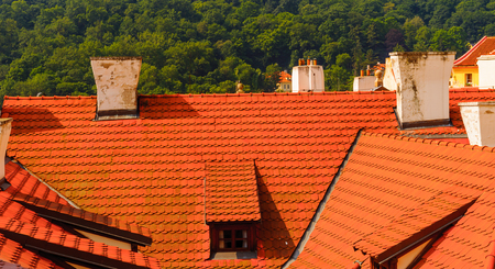 Orange roof houses in Pragueの写真素材