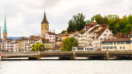 Limmat river in Zurich, Switzerlandの写真素材