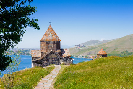 Sevanavank (Sevan Monastery), a monastic complex located on a  shore of Lake Sevan in the Gegharkunik Province of Armeniaの写真素材