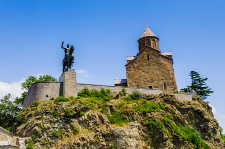 Statue of King Vakhtang Gorgasali near the Methehi church in tbilisi, Georgia