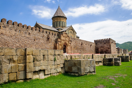 Wall of the Svetitskhoveli Cathedral (Living Pillar Cathedral), a Georgian Orthodox cathedral located in the historical town of Mtskheta, Georgia. UNESCO World Heritageのeditorial素材