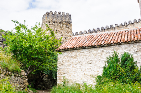 Close view of the Ananuri Castle, a castle complex on the Aragvi River in Georgiaのeditorial素材