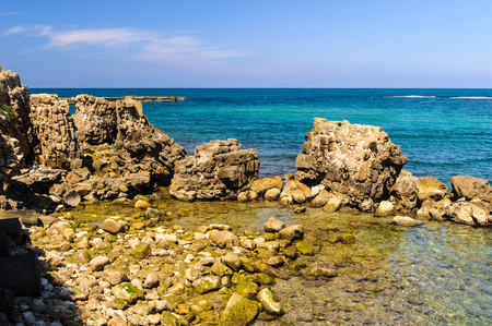 Stones and ruins of Caesarea Maritima, Israelの写真素材