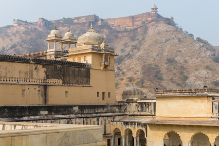 Walls of the Amer Fort (Amber Fort and Amber Palace), a town near Jaipur, Rajasthan state, India. UNESCO World Heritage Site as part of the group Hill Forts of Rajasthan.のeditorial素材