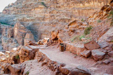 Beautiful red rock formations in Petra (Rose City), Jordan. Petra is one of the New Seven Wonders of the World.の写真素材