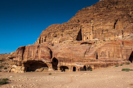 Rock cut architecture in Petra. The city of Petra was lost for over 1000 years. Now one of the Seven Wonders of the Wordの写真素材