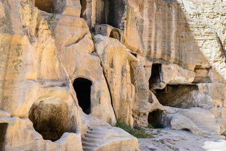Caves in the Cold Canyon, Siq al-Barid, Little Petra, Jordanの写真素材