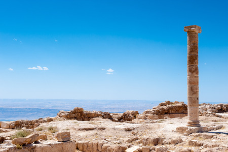 Column in the Herod Castle ruins, Machaerus, fortified hilltop palace in Jordanの写真素材