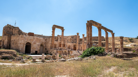 North Theater, Ancient Roman city of Gerasa of Antiquity , modern Jerash, Jordanの写真素材