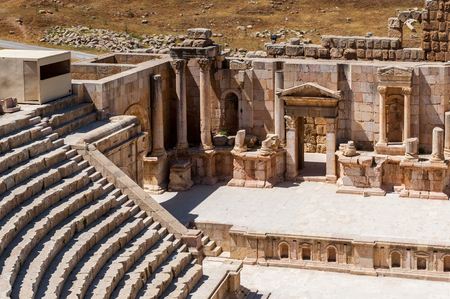 South Theater, Ancient Roman city of Gerasa of Antiquity , modern Jerash, Jordanの写真素材