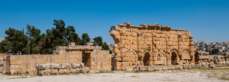 Zeus Temple, Ancient Roman city of Gerasa of Antiquity , modern Jerash, Jordanの写真素材