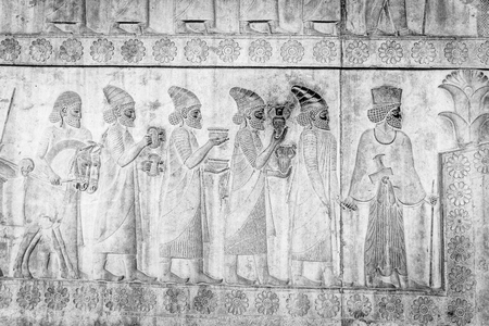 Ancient stone relief in Persepolis, the ceremonial capital of the Achaemenid Empire.のeditorial素材