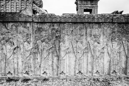 Ancient stone relief in  Persepolis, the ceremonial capital of the Achaemenid Empire. UNESCO World Heritageのeditorial素材
