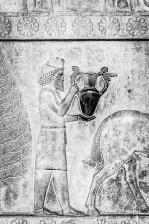 Ancient stone relief in  Persepolis, the ceremonial capital of the Achaemenid Empire. UNESCO World Heritageのeditorial素材