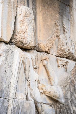 Ancient stone relief in Persepolis, the ceremonial capital of the Achaemenid Empire.の写真素材