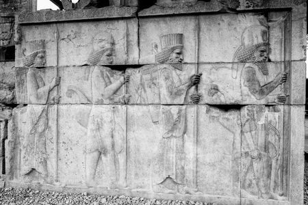 Ancient stone relief in  Persepolis, the ceremonial capital of the Achaemenid Empire. UNESCO World Heritageのeditorial素材