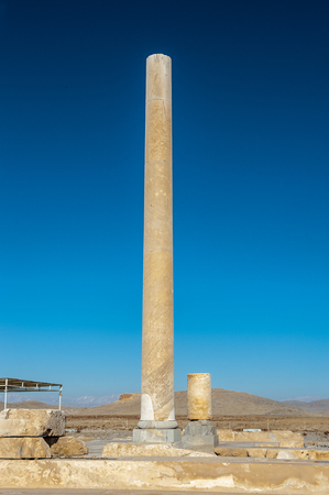 Column and ruins of the Audience Hall in the Ancient Persian city of Pasargad, Iran.の写真素材