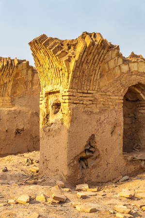 Desert of Yazd, Iran, Zoroastrian architecture  ruins on the sandの写真素材