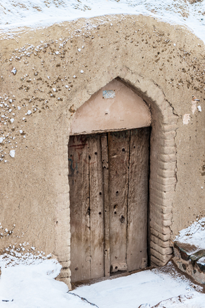 Ancient workshop for weaving in snow in winter, Naein, Iranの写真素材