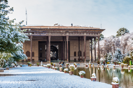 Chehel Sotoun (Forty Columns) is a pavilion in the middle of a park at the far end of a long pool, in Isfahan, Iran, built by Shah Abbas II. UNESCO World Heritage Siteのeditorial素材