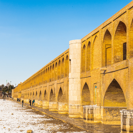 Winter in Isfahan, 33 pol Allah Verdi Khan bridge in Isfahan, Iranの写真素材