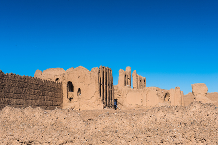 Landscape of an abandoned village in the desert of Iranの写真素材