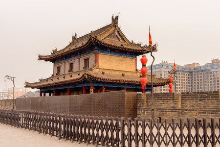 Pagoda on the Xian City Wall. Fortifications of Xi'an and Xi'an City Wall.