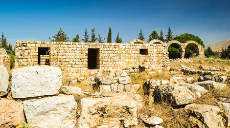 Stones of the ruins of the Umayyad city of Anjar, Lebanon.の写真素材