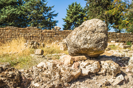 Stones of the ruins of the Umayyad city of Anjar, Lebanon.の写真素材