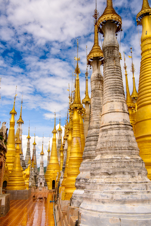 Shwe Indein Pagoda, a group of Buddhist pagodas in the village of Indein, near Ywama and Inlay Lake in Shan State, Burmaの写真素材