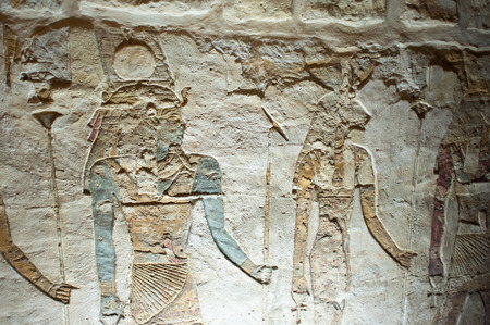 BAHARIYA OASIS, EGYPT - NOV 24, 2014: Inteiror of the Temple of Ain-al-Muftella, Egypt. One of the...