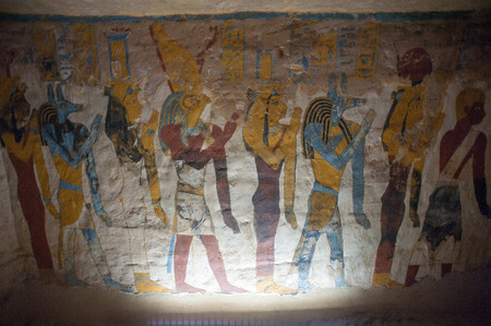 BAHARIYA OASIS, EGYPT - NOV 24, 2014: Inteiror of the Rock Cut TOmb of Amun Iuf Ankh, Egypt. One of the main sites of Bahariya Oasのeditorial素材