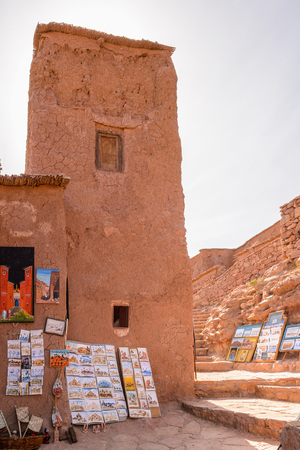 AIT BENHADDOU, MOROCCO - SEP 5, 2015: Market place in Ait Benhaddou, a fortified city, the former caravan way from Sahara to Marrakech. UNESCO World Heritage, Moroccoのeditorial素材