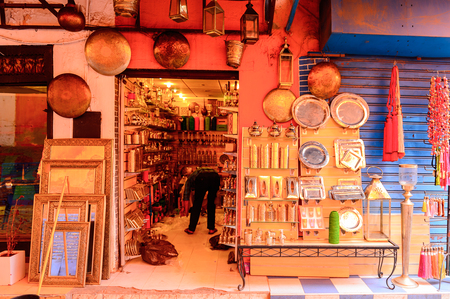 MARRAKESH, MOROCCO - SEP 5, 2015: Market place of Marrakesh, Morocco. It is the capital city of the mid-southwestern region of Marrakesh-Asfi.のeditorial素材