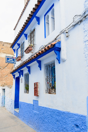 CHEFCHAOUEN, MOROCCO - SEP 10, 2015: Architecture of Chefchaouen. Chefchaouen is situated in the Rif Mountains, just inland from Tangier and Tetouanのeditorial素材