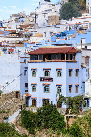 CHEFCHAOUEN, MOROCCO - SEP 10, 2015: Architecture of Chefchaouen, small town in northwest Morocco famous by its blue buildingsのeditorial素材