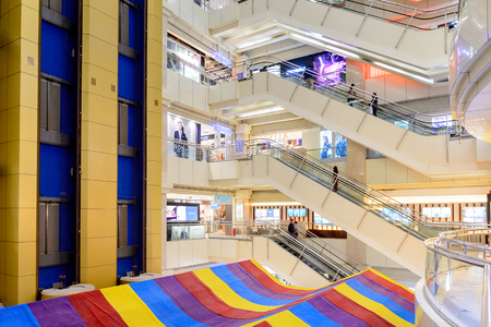 SHANGHAI, CHINA - APR 3, 2016: Interior of the New World Emporium shopping center in Shanghai, China,  located at the Nanjing Road.のeditorial素材
