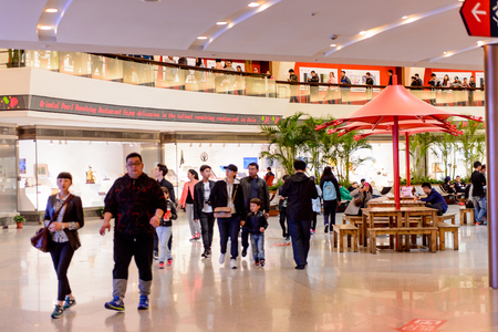 SHANGHAI, CHINA - MAR 31, 2016: Interior of the touristic area of the Oriental Pearl Radio and TV tower, a TV tower in Shanghai, China.のeditorial素材