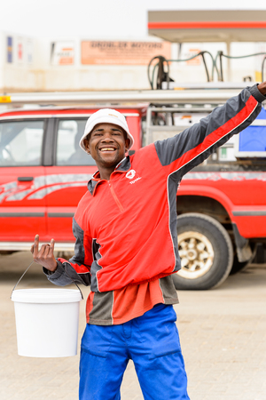 WINDHOEK, NAMIBIA - JAN 3, 2016: Unidentified Ovambo man portrait in Namibia.  Ovambo is the most popular ethnic groupのeditorial素材
