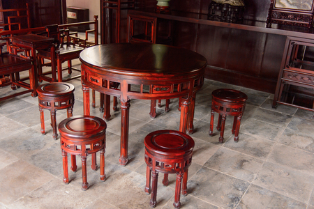 SUZHOU, CHINA - APR 1, 2016: Interior of a pavilion at the The Humble Administrator's Garden,  a Chinese garden in Suzhou, a UNESCO World Heritage Siteのeditorial素材