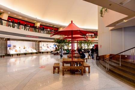SHANGHAI, CHINA - MAR 31, 2016: Interior of the touristic area of the Oriental Pearl Radio and TV tower, a TV tower in Shanghai, China.のeditorial素材