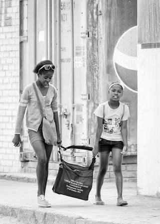WINDHOEK, NAMIBIA - JAN 3, 2016: Unidentified Ovambo girls in the street in Namibia.  Ovambo is the most popular ethnic groupのeditorial素材