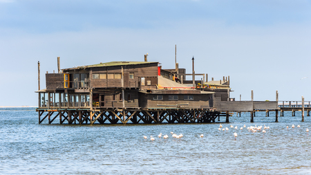 WALVIS BAY, NAMIBIA - JAN 7, 2016: The Raft a popular restaurant in Walvis Bay, The English referred to it English as Whale Bay.のeditorial素材