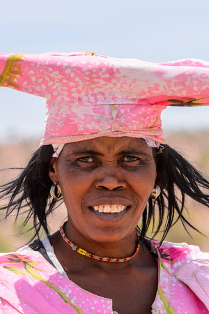 KAMANJAB, NAMIBIA - JAN 6, 2016: Unidentified herero woman in Namibia. There were an estimated 250,000 Herero people in Namibia in 2013のeditorial素材